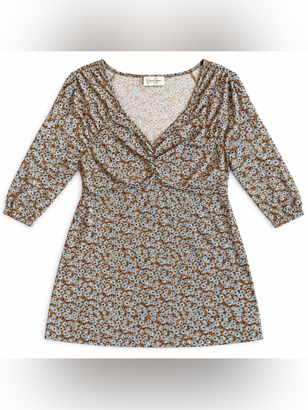 Jessica Simpson Maternity Botanical Babydoll Tunic Stretch Top Puff Sleeve, M